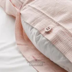 روکش لحاف و 2 عدد روبالشی ایکیا مدل IKEA BERGPALM رنگ صورتی روشن/راه راه