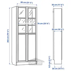 کتابخانه با درب های پنلی/شیشه ای ایکیا مدل IKEA BILLY / OXBERG رنگ سفید