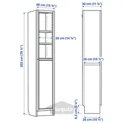 کتابخانه با درب پنلی/شیشه ای ایکیا مدل IKEA BILLY / OXBERG رنگ سفید/شیشه ای