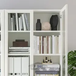 کتابخانه با درب های پنلی/شیشه ای ایکیا مدل IKEA BILLY / OXBERG رنگ سفید/شیشه ای