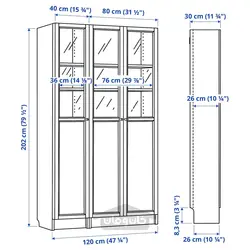 کتابخانه با درب های پنلی/شیشه ای ایکیا مدل IKEA BILLY / OXBERG رنگ سفید/شیشه ای