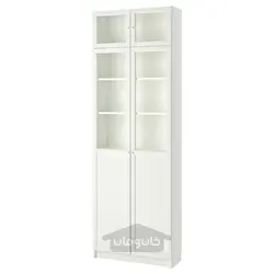 کتابخانه با واحد افزایش ارتفاع/پنل/درب شیشه ای ایکیا مدل IKEA BILLY رنگ سفید