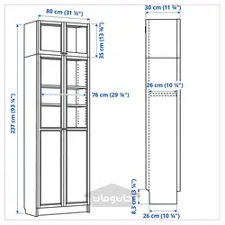 کتابخانه با واحد افزایش ارتفاع/پنل/درب شیشه ای ایکیا مدل IKEA BILLY رنگ سفید