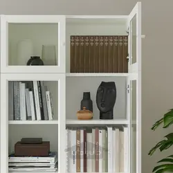 کتابخانه با واحد افزایش ارتفاع/پنل/درب شیشه ای ایکیا مدل IKEA BILLY رنگ سفید