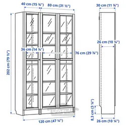 کتابخانه با درب های شیشه ای ایکیا مدل IKEA BILLY / OXBERG رنگ سفید