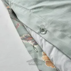روکش لحاف و 2 عدد روبالشی ایکیا مدل IKEA NÄSSELKLOCKA رنگ خاکستری-سبز روشن/چند رنگ