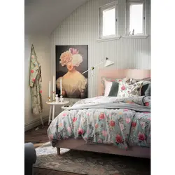 روکش لحاف و 2 عدد روبالشی ایکیا مدل IKEA NÄSSELKLOCKA رنگ خاکستری-سبز روشن/چند رنگ