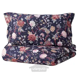 روکش لحاف و 2 عدد روبالشی ایکیا مدل IKEA NÄSSELKLOCKA رنگ آبی تیره/چند رنگ