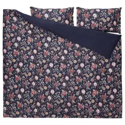 روکش لحاف و 2 عدد روبالشی ایکیا مدل IKEA NÄSSELKLOCKA رنگ آبی تیره/چند رنگ