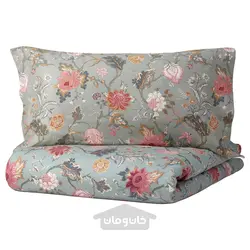 روکش لحاف و روبالشی ایکیا مدل IKEA NÄSSELKLOCKA رنگ خاکستری-سبز روشن/چند رنگ