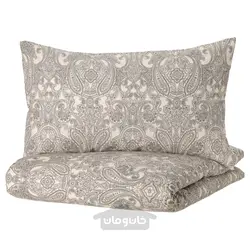 روکش لحاف و روبالشی ایکیا مدل IKEA JÄTTEVALLMO رنگ بژ/خاکستری تیره