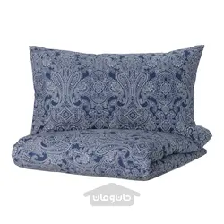 روکش لحاف و 2 عدد روبالشی ایکیا مدل IKEA JÄTTEVALLMO رنگ آبی تیره/سفید