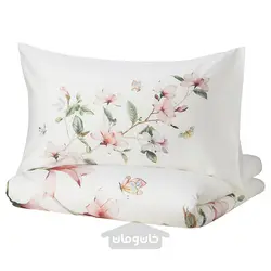 روکش لحاف و 2 عدد روبالشی ایکیا مدل IKEA BERGBRÄKEN رنگ طرح دار سفید/گل