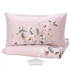 روکش لحاف و 2 عدد روبالشی ایکیا مدل IKEA BERGBRÄKEN رنگ صورتی/گل طرح دار