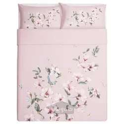 روکش لحاف و 2 عدد روبالشی ایکیا مدل IKEA BERGBRÄKEN رنگ صورتی/گل طرح دار