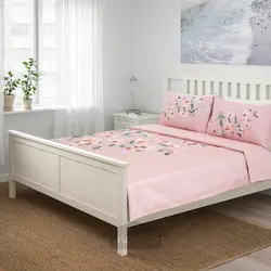 روکش لحاف و 2 عدد روبالشی ایکیا مدل IKEA BERGBRÄKEN رنگ صورتی/گل طرح دار