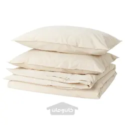 روکش لحاف و 2 عدد روبالشی ایکیا مدل IKEA BERGPALM رنگ زرد / سفید / راه راه
