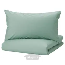 روکش لحاف و 2 عدد روبالشی ایکیا مدل IKEA STRANDTALL رنگ خاکستری-سبز/سبز تیره