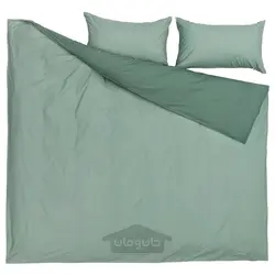 روکش لحاف و 2 عدد روبالشی ایکیا مدل IKEA STRANDTALL رنگ خاکستری-سبز/سبز تیره