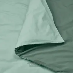 روکش لحاف و 2 عدد روبالشی ایکیا مدل IKEA STRANDTALL رنگ خاکستری-سبز/سبز تیره