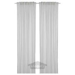 پرده، 1 جفت ایکیا مدل IKEA BYMOTT رنگ راه راه سفید/خاکستری روشن