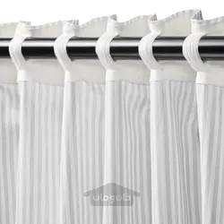 پرده، 1 جفت ایکیا مدل IKEA BYMOTT رنگ راه راه سفید/خاکستری روشن
