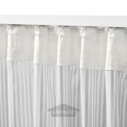 پرده، 1 جفت ایکیا مدل IKEA BYMOTT رنگ راه راه سفید/خاکستری روشن