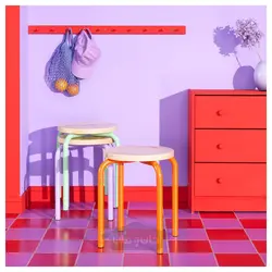 چهارپایه ایکیا مدل IKEA DOMSTEN رنگ نارنجی/کاج