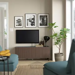 میز تلویزیون با درب ایکیا مدل IKEA BESTÅ رنگ مشکی-قهوه ای بیورکوویکن/مجارپ/روکش بلوط رنگ آمیزی شده قهوه ای