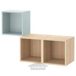 ترکیب کابینت دیواری ایکیا مدل IKEA EKET رنگ خاکستری مایل به آبی روشن/اثر بلوط رنگ آمیزی شده سفید