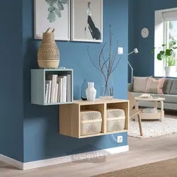ترکیب کابینت دیواری ایکیا مدل IKEA EKET رنگ خاکستری مایل به آبی روشن/اثر بلوط رنگ آمیزی شده سفید