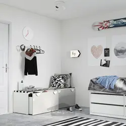 نیمکت با محل نگهداری اسباب بازی ایکیا مدل IKEA SMÅSTAD رنگ سفید/خاکستری