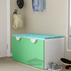 نیمکت با محل نگهداری اسباب بازی ایکیا مدل IKEA SMÅSTAD رنگ سفید/سبز