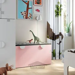 نیمکت با محل نگهداری اسباب بازی ایکیا مدل IKEA SMÅSTAD رنگ سفید/صورتی کم رنگ