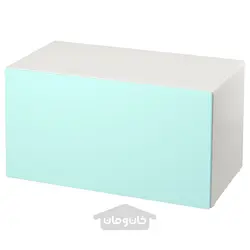 نیمکت با محل نگهداری اسباب بازی ایکیا مدل IKEA SMÅSTAD رنگ سفید/فیروزه ای کم رنگ