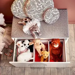 نیمکت با محل نگهداری اسباب بازی ایکیا مدل IKEA SMÅSTAD رنگ سفید/فیروزه ای کم رنگ