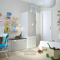 ترکیب ذخیره سازی ایکیا مدل IKEA SMÅSTAD / PLATSA رنگ سفید خاکستری/با نیمکت