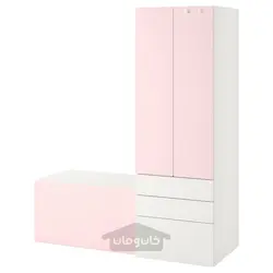 ترکیب ذخیره سازی ایکیا مدل IKEA SMÅSTAD / PLATSA رنگ سفید صورتی کمرنگ/با نیمکت