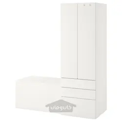 ترکیب ذخیره سازی ایکیا مدل IKEA SMÅSTAD / PLATSA رنگ سفید سفید/با نیمکت