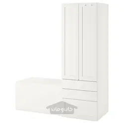 ترکیب ذخیره سازی ایکیا مدل IKEA SMÅSTAD / PLATSA رنگ سفید با قاب / با نیمکت