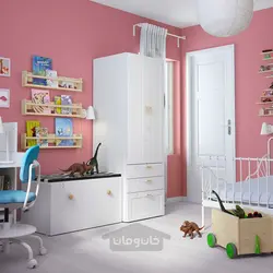 ترکیب ذخیره سازی ایکیا مدل IKEA SMÅSTAD / PLATSA رنگ سفید با قاب / با نیمکت