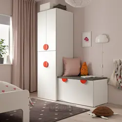 کمد لباس با واحد بیرون کش ایکیا مدل IKEA SMÅSTAD رنگ سفید سفید/با نیمکت ذخیره سازی