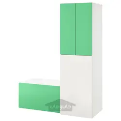 کمد لباس با واحد بیرون کش ایکیا مدل IKEA SMÅSTAD رنگ سفید سبز/با نیمکت ذخیره سازی