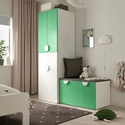 کمد لباس با واحد بیرون کش ایکیا مدل IKEA SMÅSTAD رنگ سفید سبز/با نیمکت ذخیره سازی