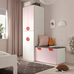 کمد لباس با واحد بیرون کش ایکیا مدل IKEA SMÅSTAD رنگ سفید صورتی کم رنگ/با نیمکت ذخیره سازی