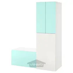 کمد لباس با واحد بیرون کش ایکیا مدل IKEA SMÅSTAD رنگ سفید فیروزه ای کم رنگ/با نیمکت ذخیره سازی