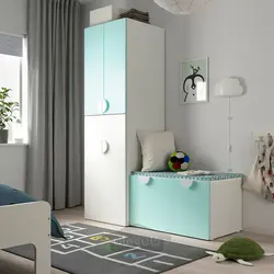 کمد لباس با واحد بیرون کش ایکیا مدل IKEA SMÅSTAD رنگ سفید فیروزه ای کم رنگ/با نیمکت ذخیره سازی