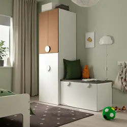 کمد لباس با واحد بیرون کش ایکیا مدل IKEA SMÅSTAD رنگ سفید چوب پنبه/با نیمکت ذخیره سازی