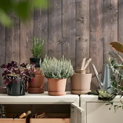 گلدان گیاه با نعلبکی ایکیا مدل IKEA KLARBÄR رنگ داخل/خارج قهوه ای