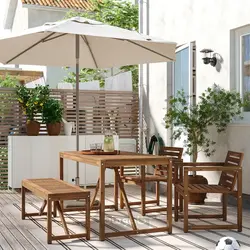 میز + 2 صندلی و نیمکت، فضای باز ایکیا مدل IKEA NÄMMARÖ رنگ رنگ قهوه ای روشن نامارو